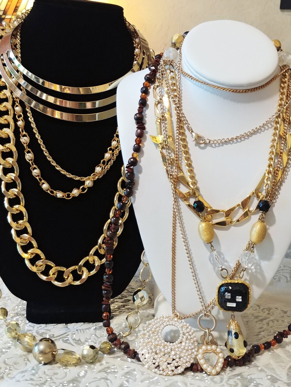 Vintage to Now Bold Goldtone Costume Jewelry Necklace Lot Chains Chokers Beaded
